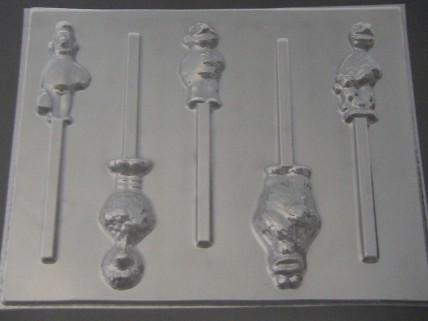 419sp Sesame Friends 5 Cavity Chocolate or Hard Candy Lollipop Mold